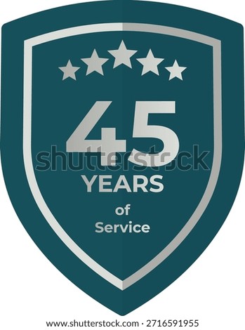 45 Years of Service Teal Shield Badge with Five Stars