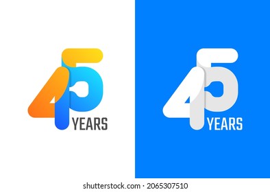 Diseño del logo de 45 años. Número mínimo de celebración con color degradado y blanco. Vector de cumpleaños mínimo