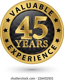 45 years valuable experience gold label, vector illustration 