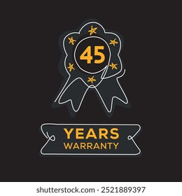 45 years warranty seal stamp, vector label.