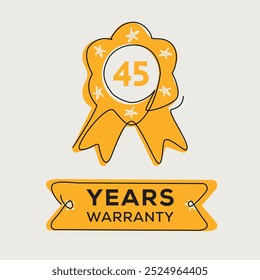 45 years warranty seal stamp, vector label.