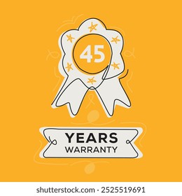 45 years warranty seal stamp, vector label.