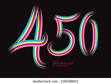 vector de diseño de 450 números, camiseta gráfica, celebración de 450 años línea colorida de logotipo de logotipo de tipo locomotor, logo de 450 cumpleaños, plantilla de pancarta, elementos de número de logotipo para tarjeta de invitación, afiche, camiseta.