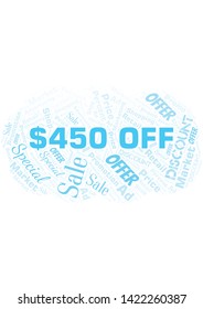 $450 Off word cloud. Wordcloud made with text only.