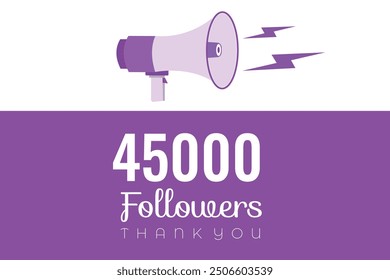 45000 OR 45k followers celebration. Thank you 45000 followers congratulation template banner. banner for social 45k friends and followers. celebrate subscribers and followers.
