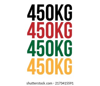450kg text. Vector with value in kilograms black, red, green and orange on white background.