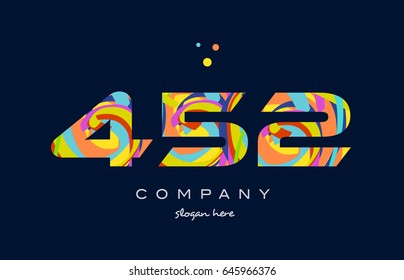 452 number digit numeral logo colored colorful rainbow acrylic modern creative vector icon design template