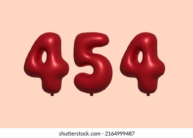 454 3d number balloon made of realistic metallic air balloon 3d rendering. 3D Red helium balloons for sale decoration Party Birthday, Celebrate anniversary, Wedding Holiday. Vector illustration