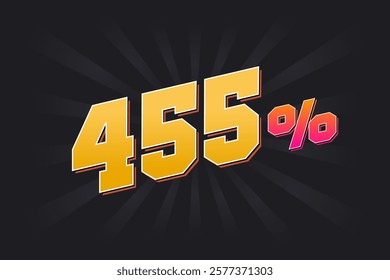 455% discount banner with dark background and yellow text. 455 percent sales promotional design.