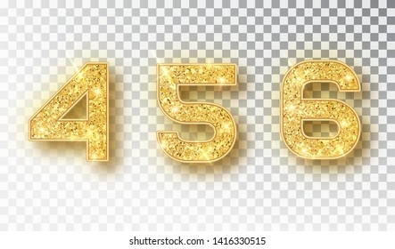 4,5,6 glitter typography design. Gold sparkling Numbers Design of greeting card of Happy new year design. Gold Shining Pattern. Vector illustration.