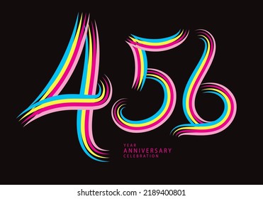 456 número de diseño vectorial, camiseta gráfica, 456 años de celebración de aniversario logotipo línea colorida, logo de 456º cumpleaños, plantilla de pancarta, elementos de número de logo para tarjeta de invitación, afiche, camiseta.