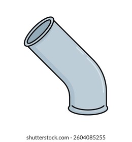 45-Degree Pipe Flat design style, gray slightly curved pipe fitting, guiding fluid smoothly, perfect for industrial infographics, plumbing guides, and utility illustrations.