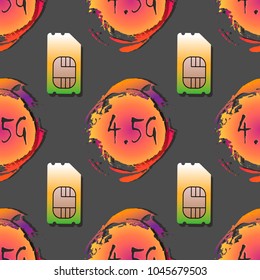 4.5g sim card. Mobile technologies. Seamless pattern