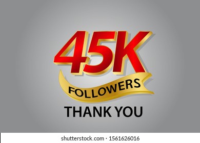 45K, 45.000 Followers  logo  Sign Ribbon Gold space Red and Gold number vector illustration - vector