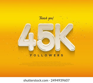 45k followers celebration with modern white numbers on yellow background.