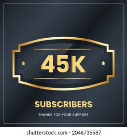  45k subscribers, Thank you subscribers banner, card, vector illustration design.
