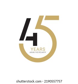 45th, 45 Years Anniversary Logo, number, Golden Color, Vector Template Design element for birthday, invitation, wedding, jubilee and greeting card illustration.