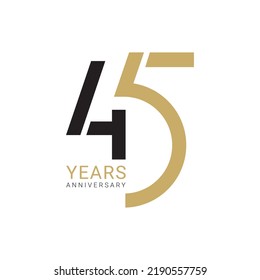 45th, 45 Years Anniversary Logo, number, Golden Color, Vector Template Design element for birthday, invitation, wedding, jubilee and greeting card illustration.