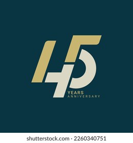 45th, 45 Years Anniversary Logo, number, Golden Color, Vector Template Design element for birthday, invitation, wedding, jubilee and greeting card illustration.