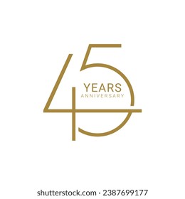 45th, 45 Years Anniversary Logo, number, Golden Color, Vector Template Design element for birthday, invitation, wedding, jubilee and greeting card illustration.