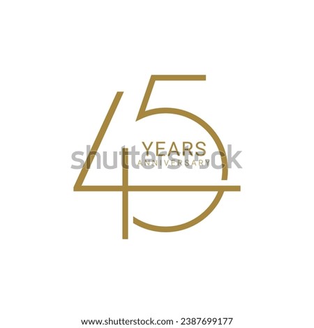 45th, 45 Years Anniversary Logo, number, Golden Color, Vector Template Design element for birthday, invitation, wedding, jubilee and greeting card illustration.
