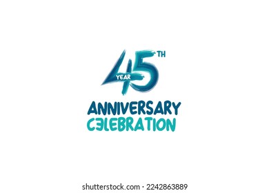 45th, 45 years, 45 year anniversary celebration fun style logotype. anniversary white logo with green blue color isolated on white background, vector design for celebrating event