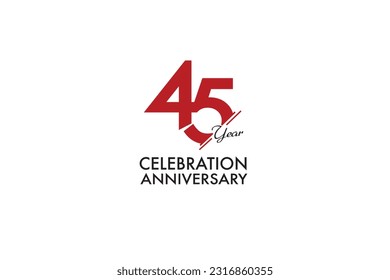 45th, 45 years, 45 year anniversary with red color isolated on white background, vector design for celebration vector