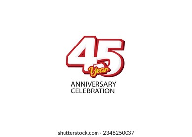45th, 45 years, 45 year anniversary minimalist logo, jubilee, greeting card. Birthday invitation, sign. Red space vector illustration on white background - Vector