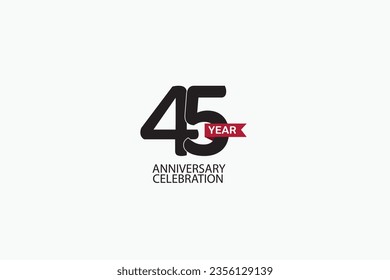 45th, 45 years, 45 year anniversary minimalist logo, jubilee, greeting card. Birthday invitation, sign. Red space vector illustration on white background - Vector