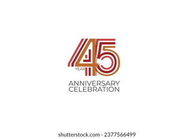 45th, 45 years, 45 year anniversary with retro style in 3 colors, red, pink and brown on white background for invitation card, poster, internet, design, poster, greeting cards, event - vector