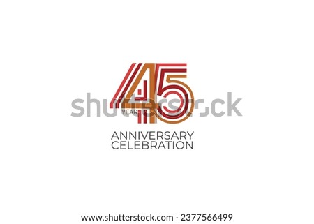 45th, 45 years, 45 year anniversary with retro style in 3 colors, red, pink and brown on white background for invitation card, poster, internet, design, poster, greeting cards, event - vector