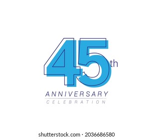 45th anniversary blue colored vector design for birthday celebration, isolated on white background