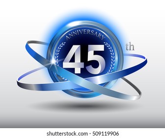 45th anniversary with blue ring and laurel on white background