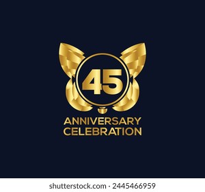 45th anniversary celebration day with gold color Light bright modern logo Design element