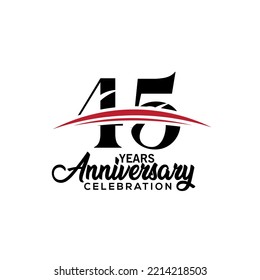45. Jubiläumsjubiläum-Design-Vorlage für Broschüren in rot-schwarzer Farbe, Broschüre, Magazin, Broschüre, Web, Einladung oder Grußkarte. Vektorgrafik.
