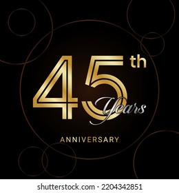 45th Anniversary Celebration with golden text, Golden anniversary vector template