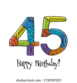 45th anniversary celebration. Greeting card template. Vector illustration