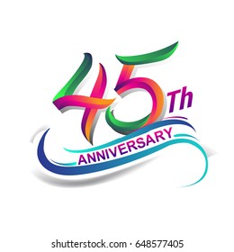 45th anniversary celebration logotype green and red colored. forty five years birthday logo on white background.