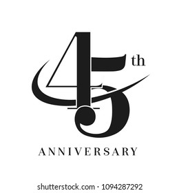 45th Anniversary Celebration simple monogram Design. pictogram vector icon, simple years birthday logo label, black and white stamp isolated