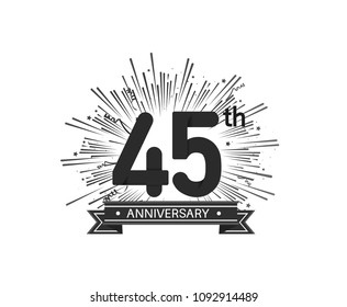 45th anniversary design with firework and ribbon black color for use company celebration 