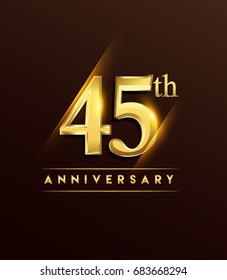 45th anniversary glowing logotype with confetti golden colored isolated on dark background, vector design for greeting card and invitation card.