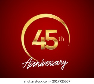 45th anniversary golden color with circle ring isolated on red background for anniversary celebration event.