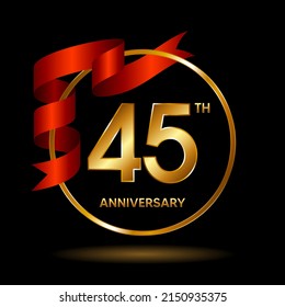 45th Anniversary logo. Anniversary celebration template design with golden ribbon for booklet, leaflet, magazine, brochure poster, banner, web, invitation or greeting card. Vector illustrations.