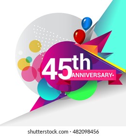 45th Anniversary logo, Colorful geometric background vector design template elements for your birthday celebration.