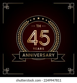 45th Anniversary Logo Design Concept with Laurel wreath for Birthday Celebration Event. Line Art Design, Logo Vector Template