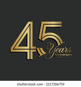 45. Jubiläum Logo-Design. 45 Jahre feierliches Jubiläumslogo in goldener Farbe für Feierlichkeiten, Einladung, Gruß, Flyer, Banner, Doppelzeilenlogo, Vektorgrafik