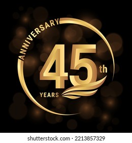 45th Anniversary Logo, Logo design with gold color wings for poster, banner, brochure, magazine, web, booklet, invitation or greeting card. Vector illustration