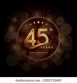 Logo del 45º aniversario con estilo de doble línea dorado decorado con brillo y confit Vector EPS 10