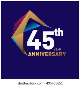 45th anniversary logo with gold shape modern looks. Anniversary signs illustration. Gold anniversary logo design and illustration?