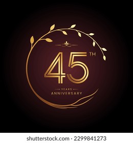 45th anniversary logo with golden number for celebration event, invitation, wedding, greeting card, banner, poster, and flyer Golden tree vector design